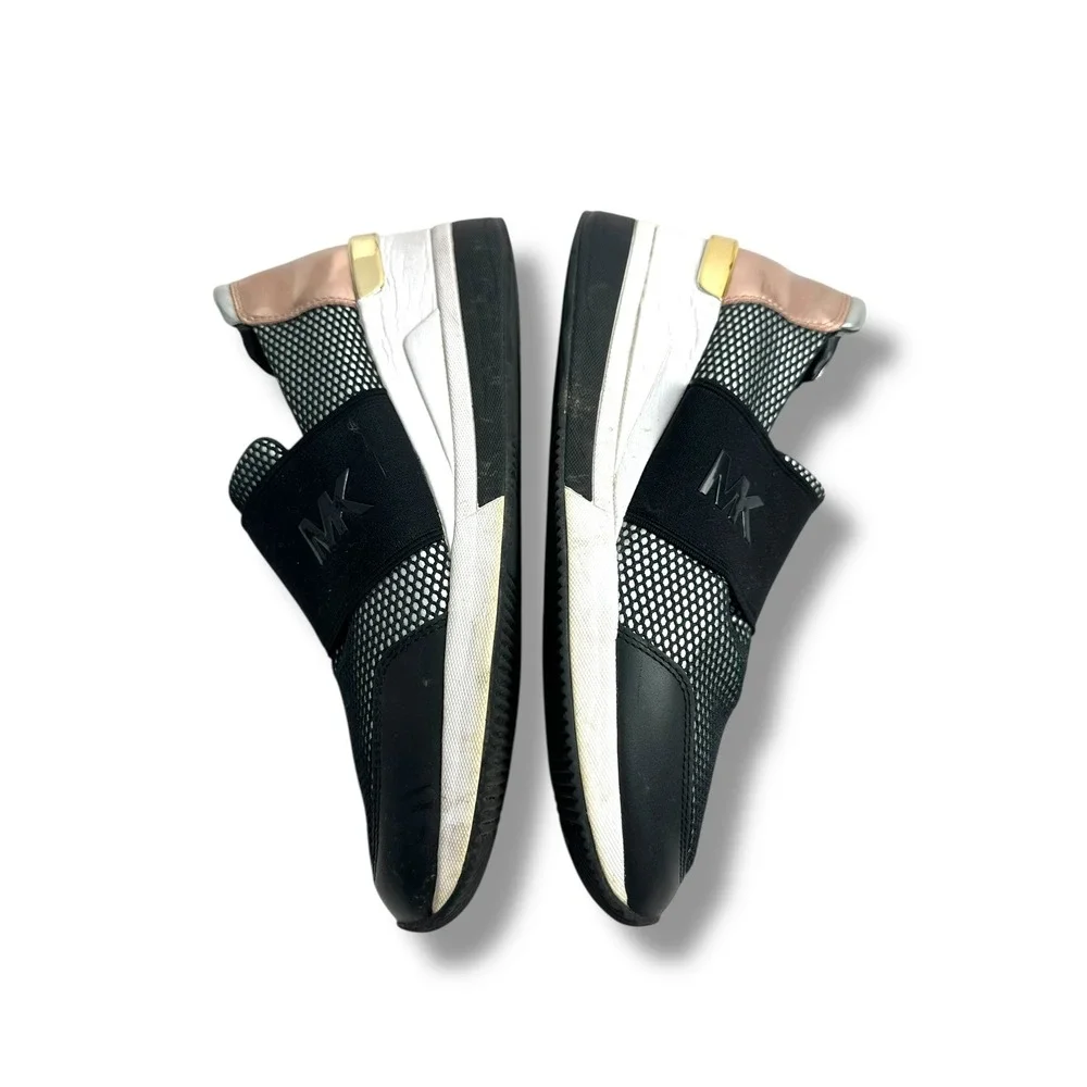 Michael Kors Women's Black Mesh Slip On Wedge Sneakers Rose Gold‎ Accent